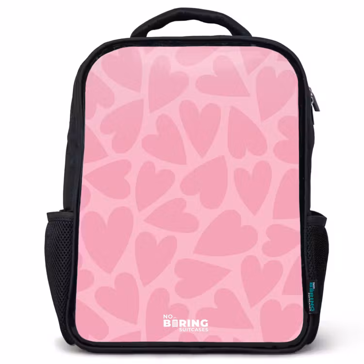 Roze hartjes patroon Rugzak - Zwart middel -3d