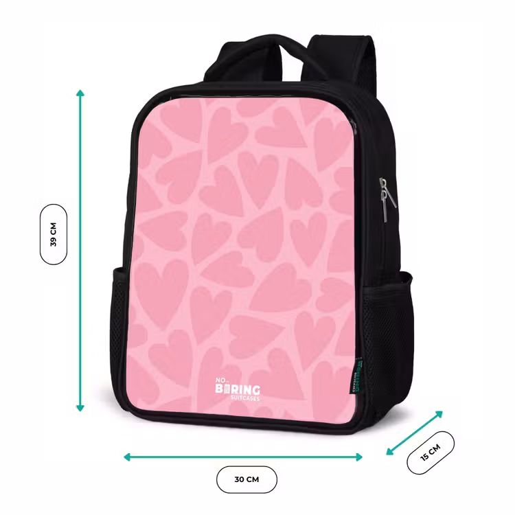 Roze hartjes patroon Rugzak - Zwart middel -productfoto_formaten