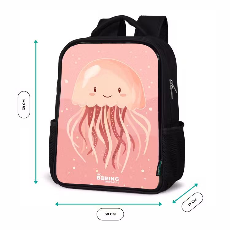 Roze kwal met gezicht Rugzak - Zwart middel -productfoto_formaten
