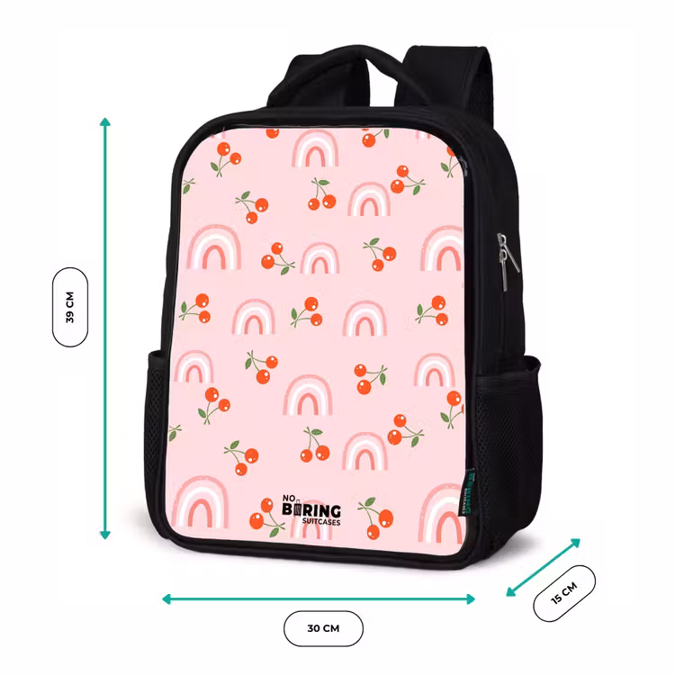 Roze met regenboog en kersen patroon Rugzak - Zwart middel -productfoto_formaten