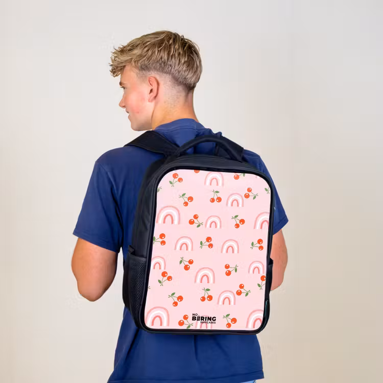 Roze met regenboog en kersen patroon Rugzak - Zwart middel -sfeer8