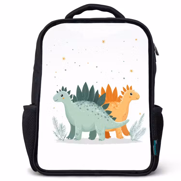 Planten - Sterren - Dinosaurussen - Oranje Rugzak - Zwart middel -3d