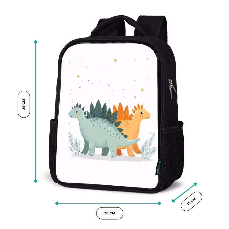Planten - Sterren - Dinosaurussen - Oranje Rugzak - Zwart middel -productfoto_formaten