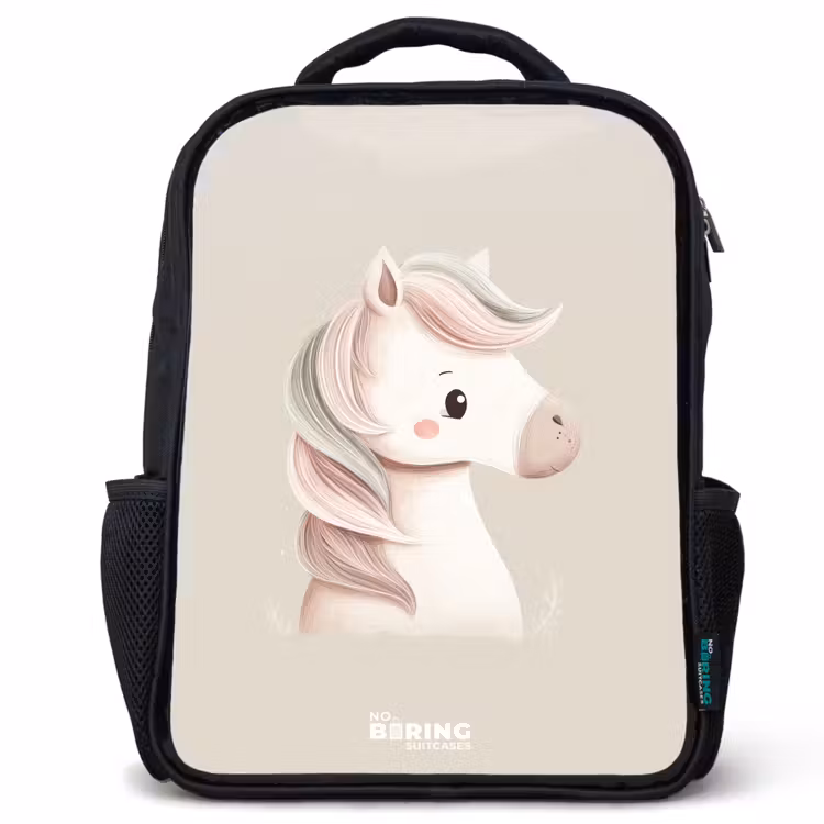 Pony in roze pastel kleuren Rugzak - Zwart middel -3d