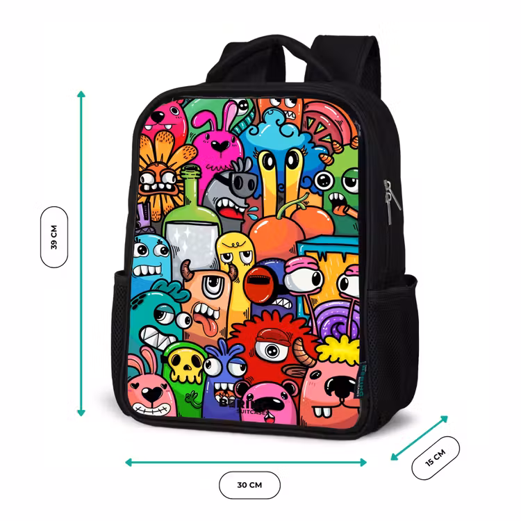 Knallende gekleurde monsters Rugzak - Zwart middel -productfoto_formaten