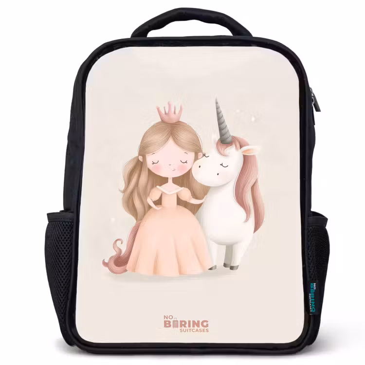 Prinses en een eenhoorn in pastel kleuren Rugzak - Zwart middel -3d