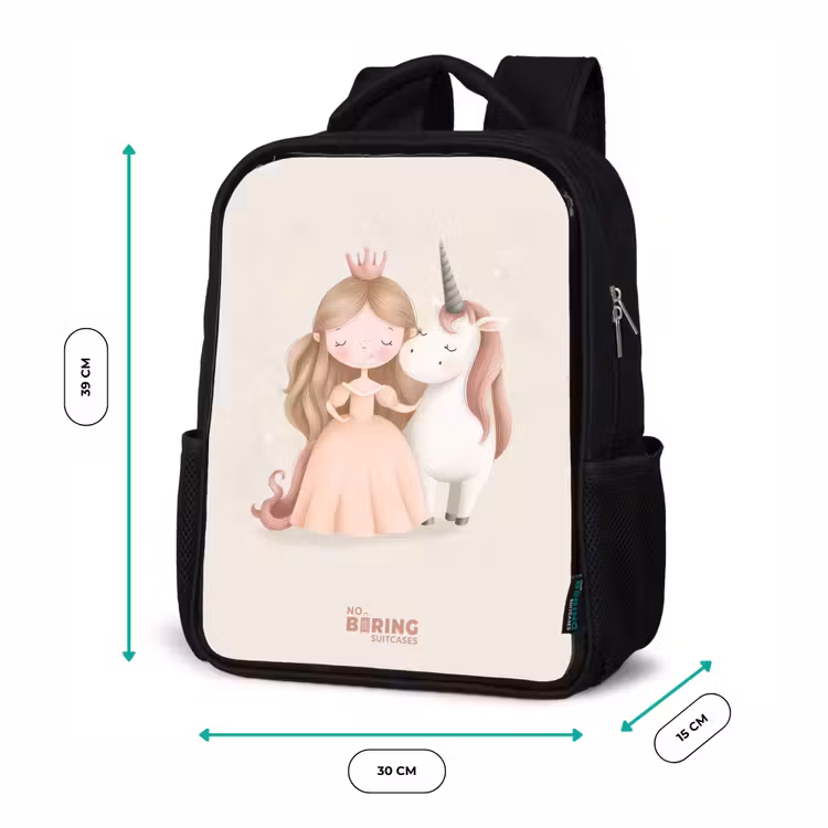 Prinses en een eenhoorn in pastel kleuren Rugzak - Zwart middel -productfoto_formaten