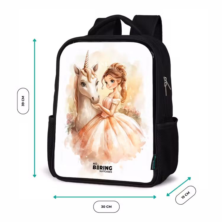Prinses in jurk met witte eenhoorn Rugzak - Zwart middel -productfoto_formaten