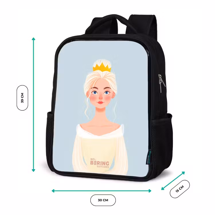Prinses met een gouden kroon - Blauw Rugzak - Zwart middel -productfoto_formaten