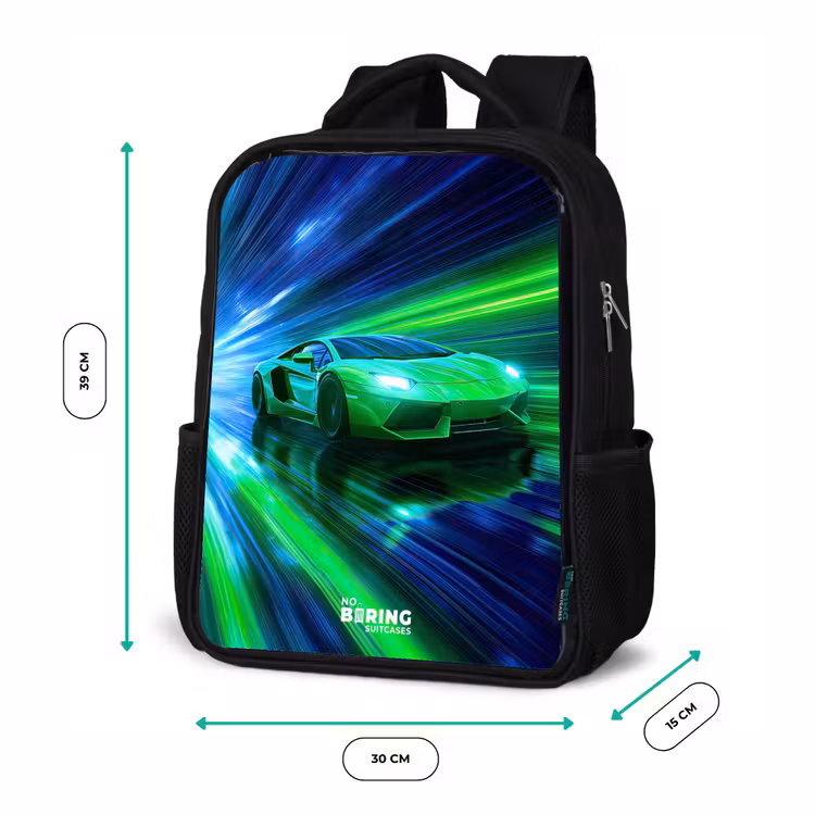 Raceauto - Felgroen - Lichtstralen - Snelheid Rugzak - Zwart middel -productfoto_formaten