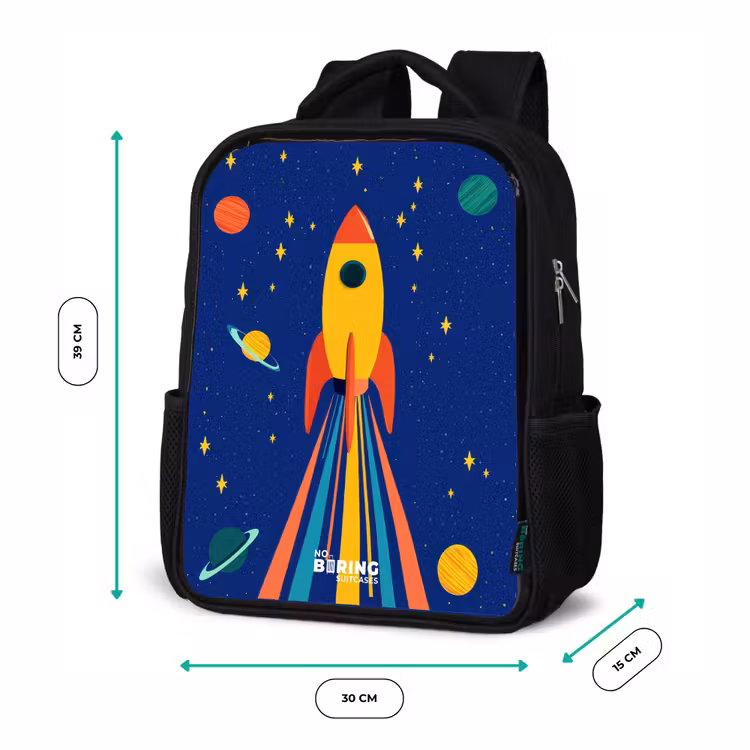 Raket - Sterren - Planeet - Ruimte Rugzak - Zwart middel -productfoto_formaten