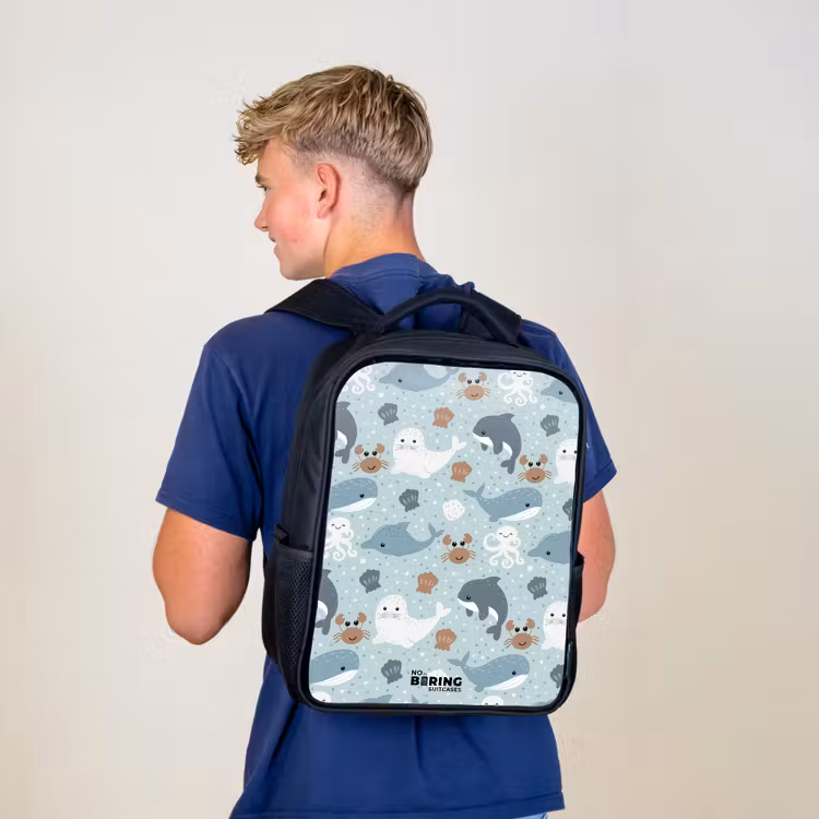 Zeedierenpatroon met dolfijnen, zeehonden en krabben Rugzak - Zwart middel -sfeer8