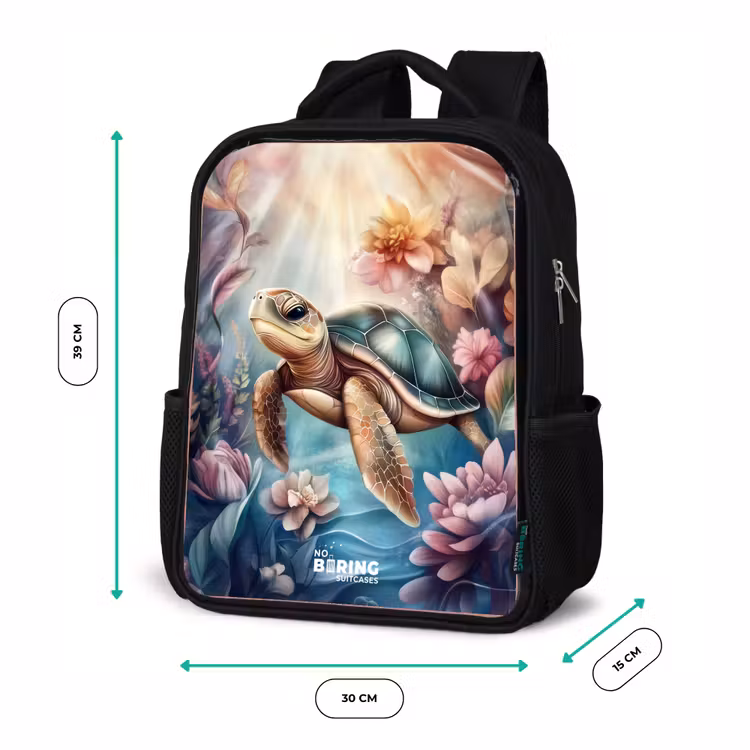 Zeeschildpad tussen bloemen onder water Rugzak - Zwart middel -productfoto_formaten