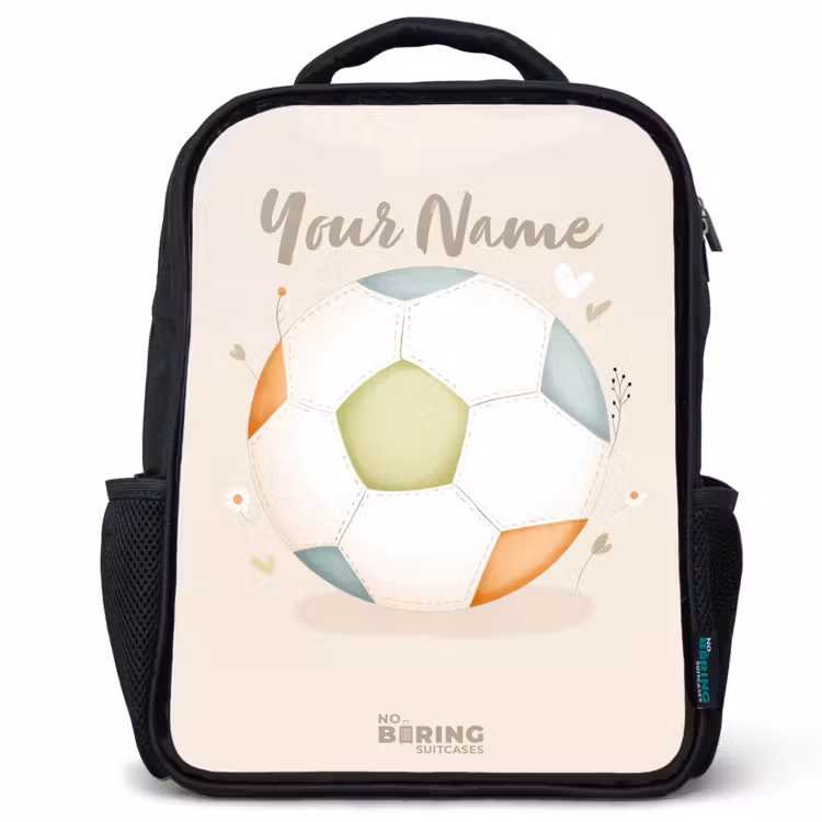 Voetbal in beige pastel kleuren Rugzak - Zwart middel -3d