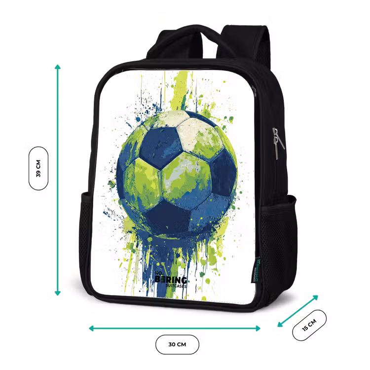Voetbal - Verf - Groen - Blauw Rugzak - Zwart middel -productfoto_formaten
