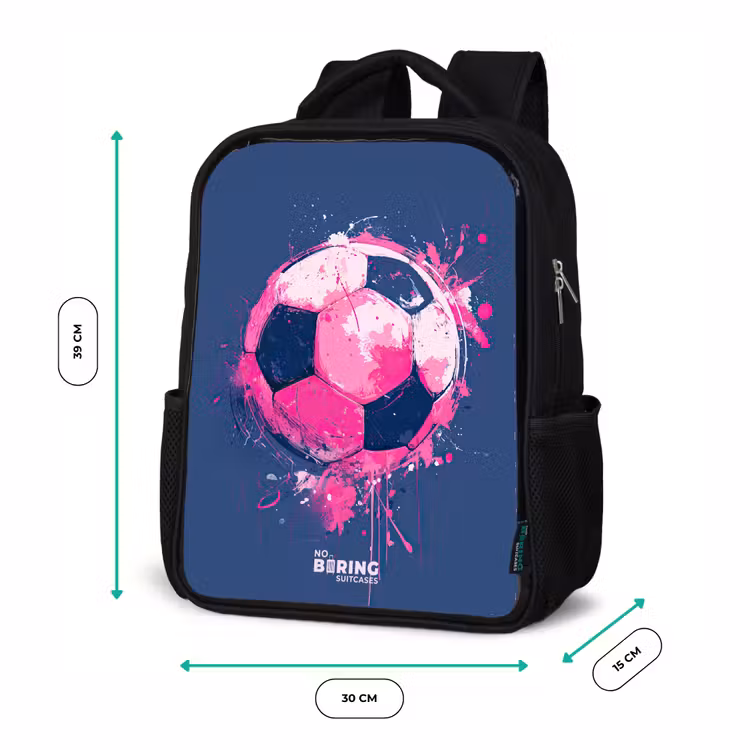 Voetbal - Verf - Roze - Blauw Rugzak - Zwart middel -productfoto_formaten