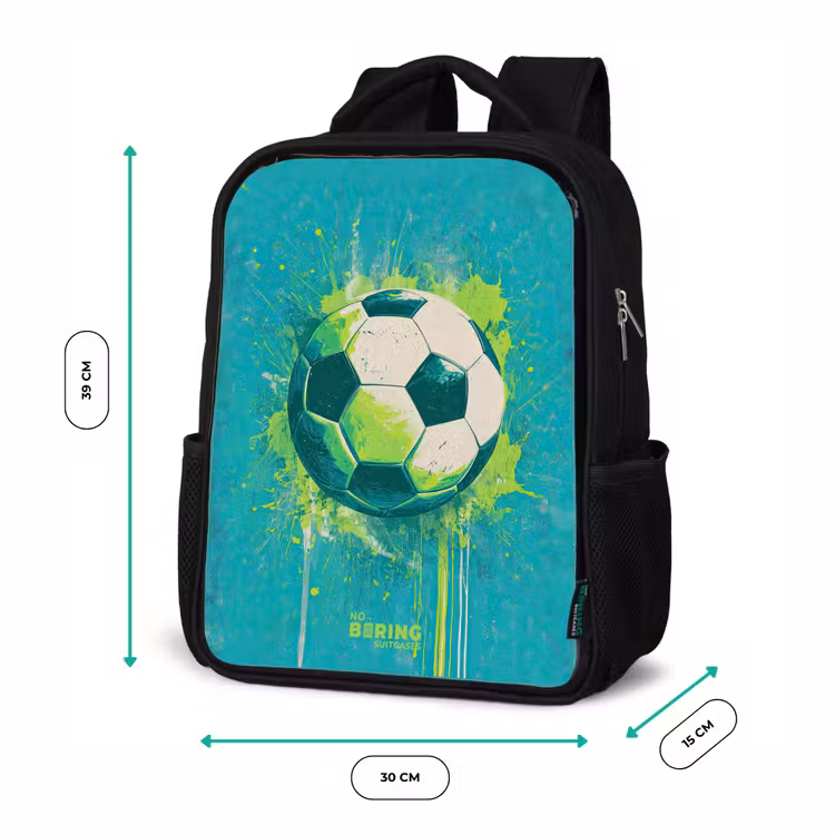 Voetbal - Verfspatten - Groen - Blauw Rugzak - Zwart middel -productfoto_formaten