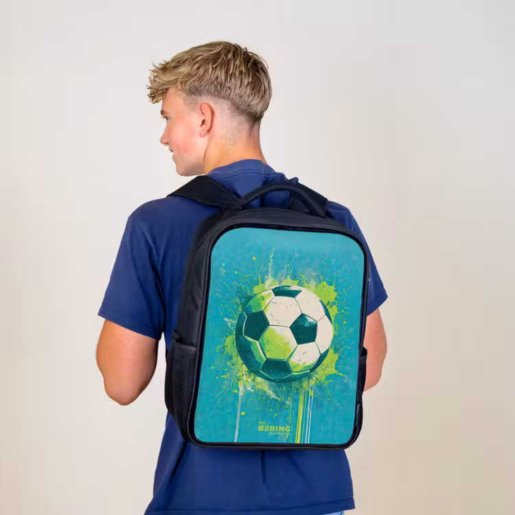 Voetbal - Verfspatten - Groen - Blauw Rugzak - Zwart middel -sfeer8