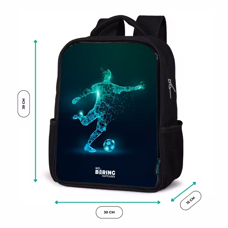 Voetballer trapt met kracht in digitale vorm Rugzak - Zwart middel -productfoto_formaten
