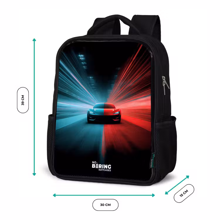 Sportwagen - Lichtstralen - Neon - Blauw Rugzak - Zwart middel -productfoto_formaten