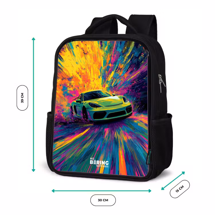 Sportwagen - Explosie - Kleurrijk - Verfstrepen Rugzak - Zwart middel -productfoto_formaten