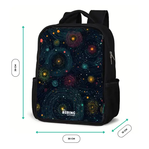 Sterren - Planeten - Kleurrijk Rugzak - Zwart middel -productfoto_formaten