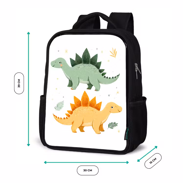 Sterren - Stegosaurussen - Blaadjes - Groen Rugzak - Zwart middel -productfoto_formaten