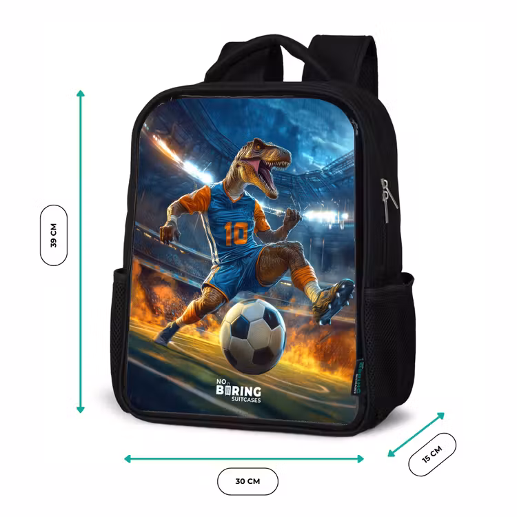 T-Rex als voetballer in vol stadion Rugzak - Zwart middel -productfoto_formaten