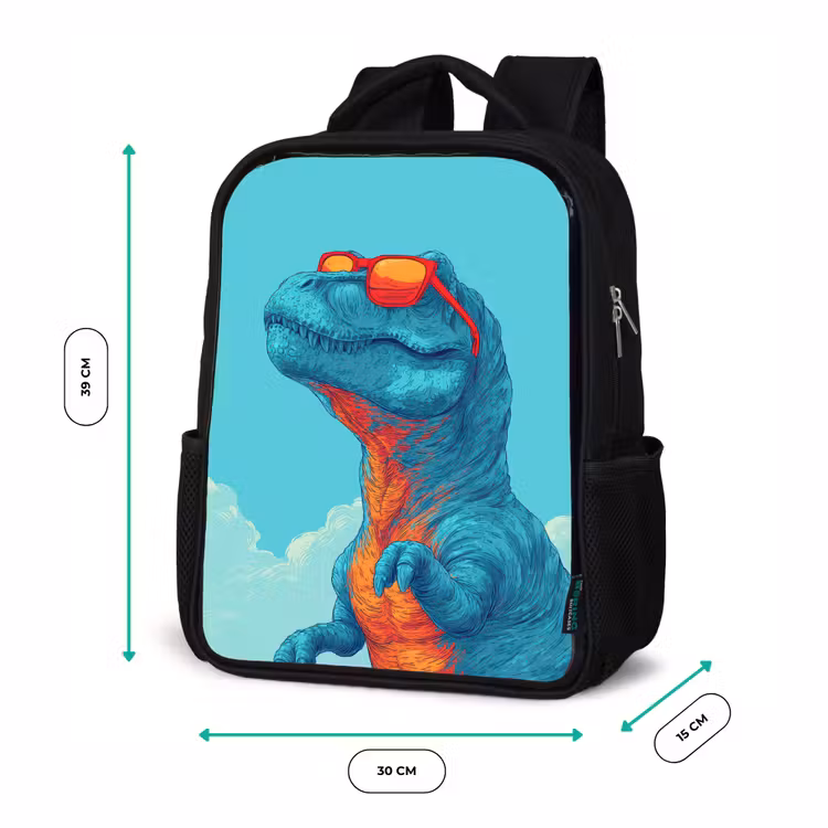 T-Rex - Blauw - Wolken - Zonnebril Rugzak - Zwart middel -productfoto_formaten