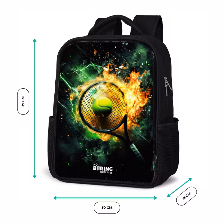 Tennisbal in vlammen bij krachtige smash Rugzak - Zwart middel -productfoto_formaten