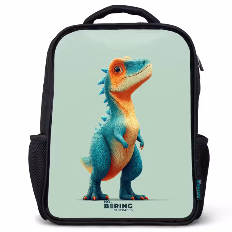 Stoere dino met grote ogen Rugzak - Zwart middel -3d