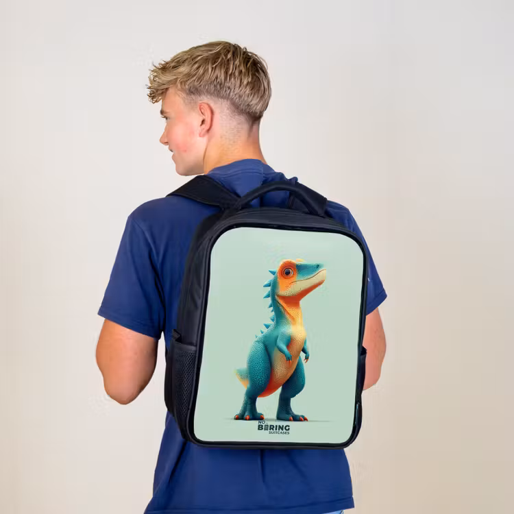 Stoere dino met grote ogen Rugzak - Zwart middel -sfeer8