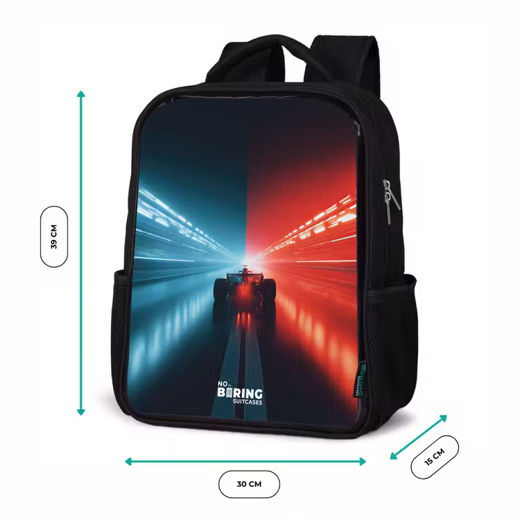 Baan - Raceauto - Neon - Rood Rugzak - Zwart middel -productfoto_formaten