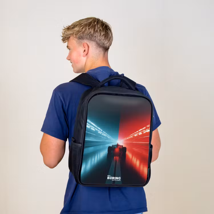 Baan - Raceauto - Neon - Rood Rugzak - Zwart middel -sfeer8