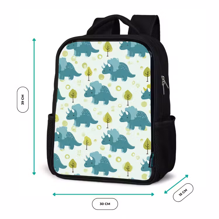Triceratop - Blauw - Stippen - Boompjes Rugzak - Zwart middel -productfoto_formaten