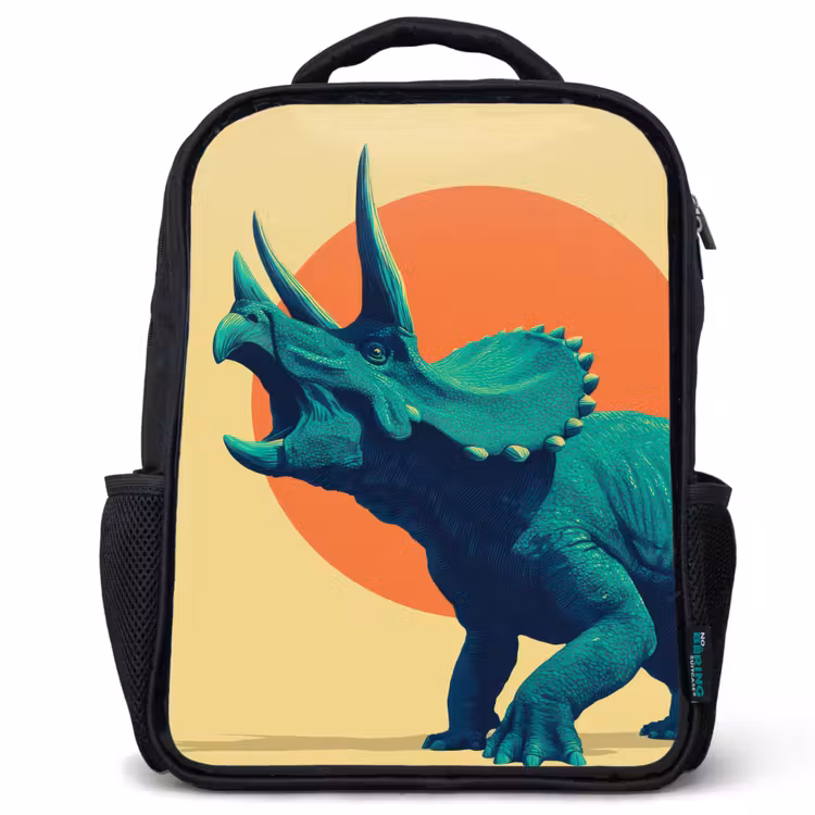 Triceratops - Cirkel - Oranje - Hoorns Rugzak - Zwart middel -3d