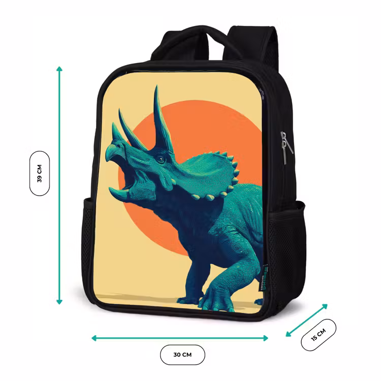 Triceratops - Cirkel - Oranje - Hoorns Rugzak - Zwart middel -productfoto_formaten