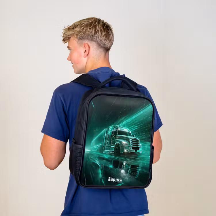 Vrachtwagen - Neon - Groen - Stad Rugzak - Zwart middel -sfeer8