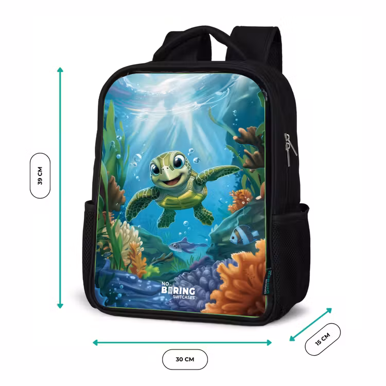 Groene schildpad aan het zwemmen Rugzak - Zwart middel -productfoto_formaten