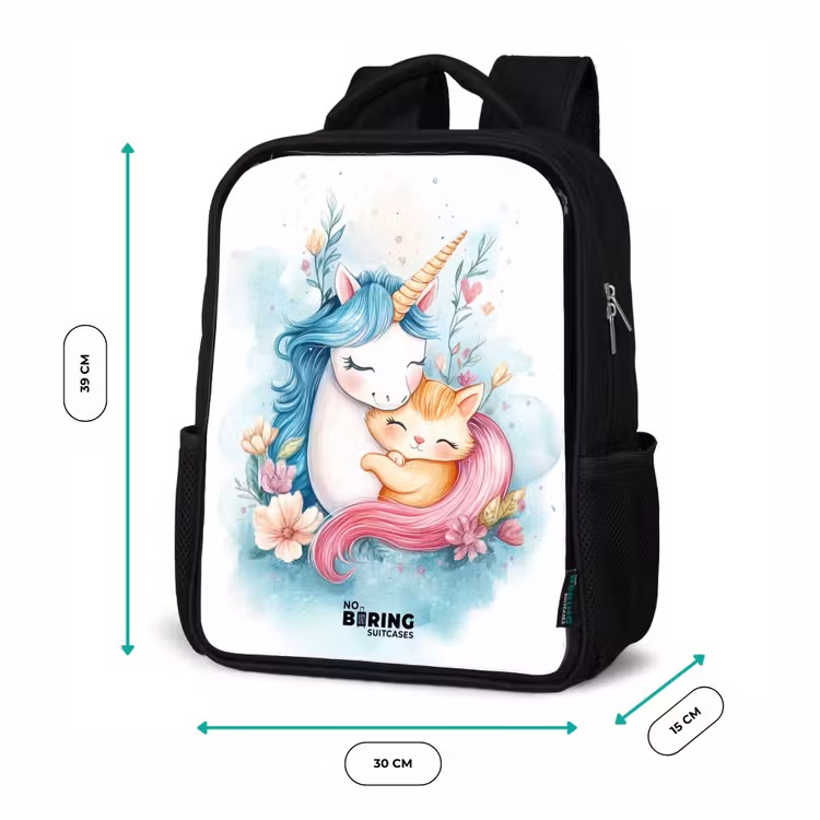Eenhoorn met blauwe manen en oranje kitten Rugzak - Zwart middel -productfoto_formaten