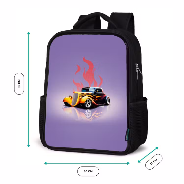 Gele auto met roze vlammen Rugzak - Zwart middel -productfoto_formaten