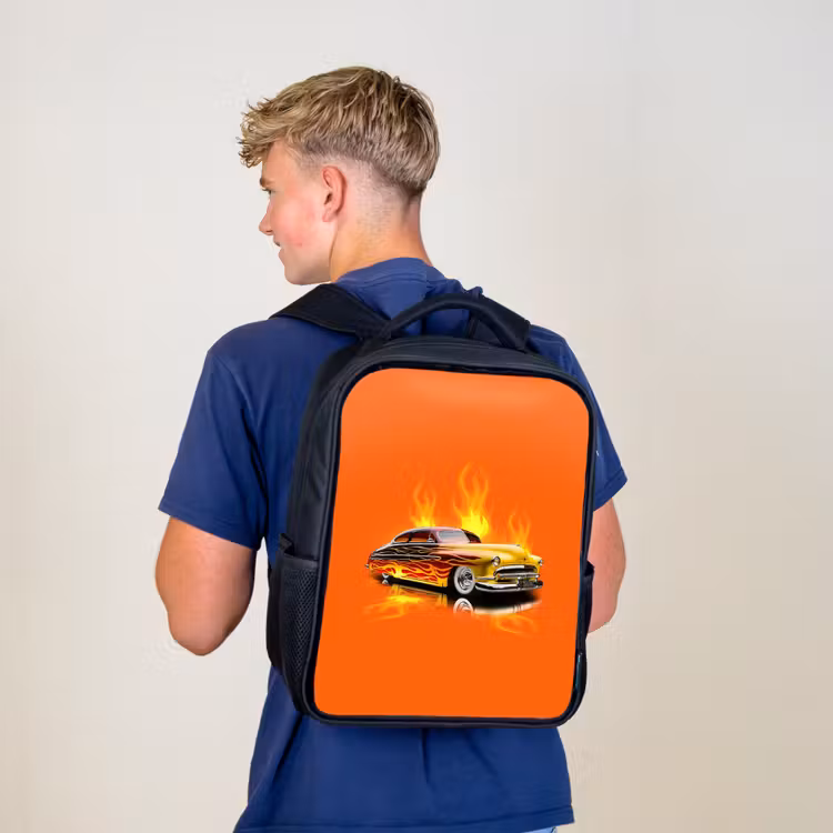 Gele auto met gele vlammen Rugzak - Zwart middel -sfeer8