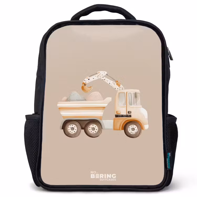 Gele kiepwagen in neutrale kleuren Rugzak - Zwart middel -3d