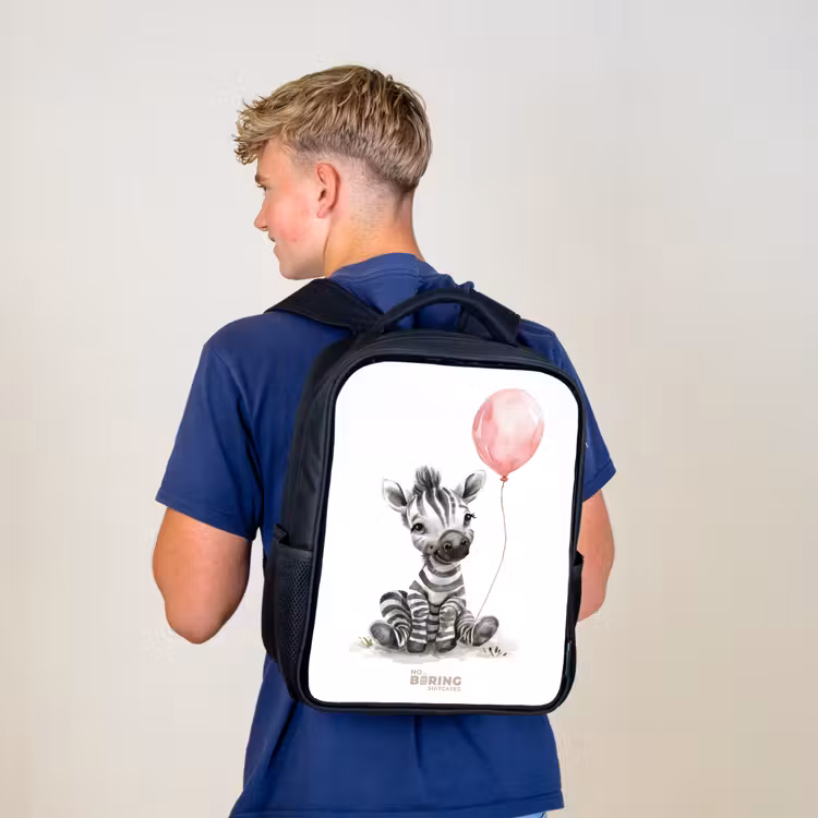 Zebra met roze ballon Rugzak - Zwart middel -sfeer8