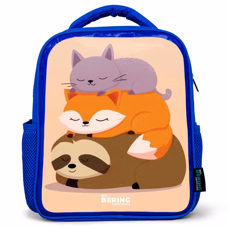 Dieren - Slapen - Samen Kinderrugzak - Blauw middel -3d