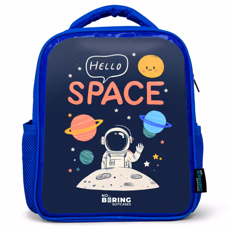 Astronaut - Quote - Planeten - Sterren Kinderrugzak - Blauw middel -3d