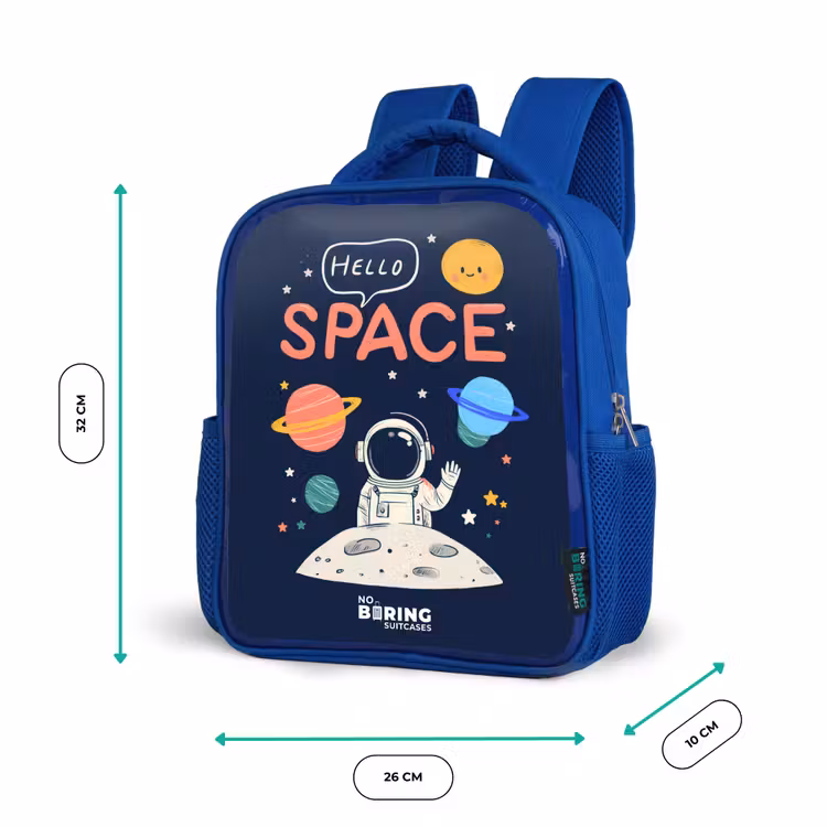 Astronaut - Quote - Planeten - Sterren Kinderrugzak - Blauw middel -productfoto_formaten