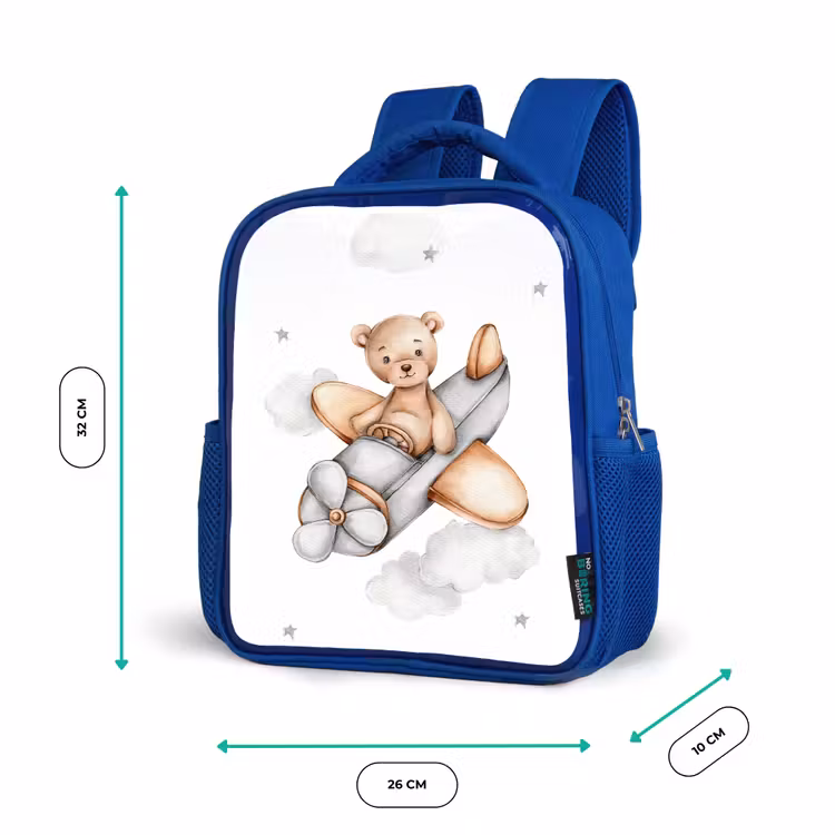 Beer - Vliegtuig - Sterren - Kinderen Kinderrugzak - Blauw middel -productfoto_formaten
