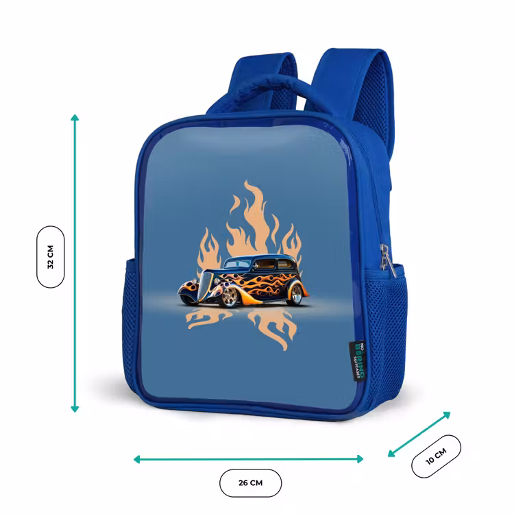 Zwarte auto met beige vlammen Kinderrugzak - Blauw middel -productfoto_formaten