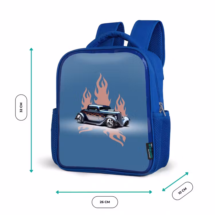 Blauwe auto met roze vlammen Kinderrugzak - Blauw middel -productfoto_formaten